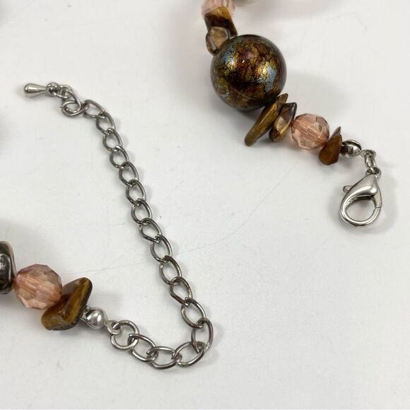 Stunning Unsigned Artisan Foil Glass Tigers Eye Chip Beaded Statement Necklace - Picture 5 of 8